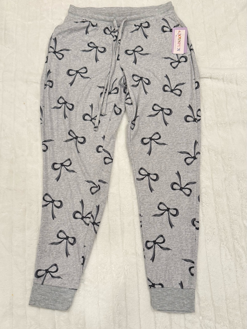 Women’s Small Gray Bow-Print Pajama Pants by Joyspun